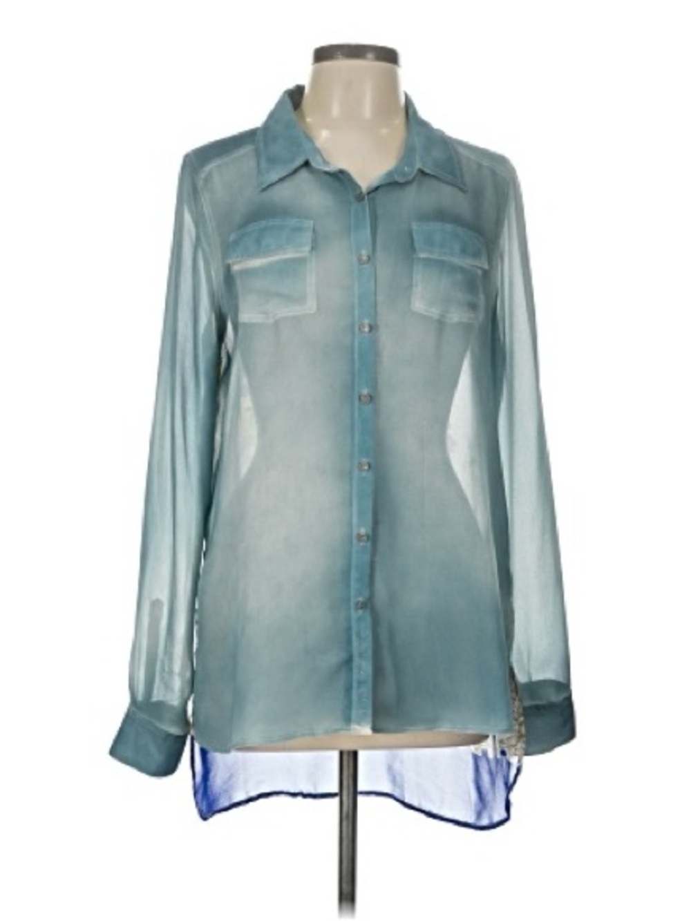 Aratta Independence Shirt {$166} Floral Embroidered Sheer Front Pastel Blue Med